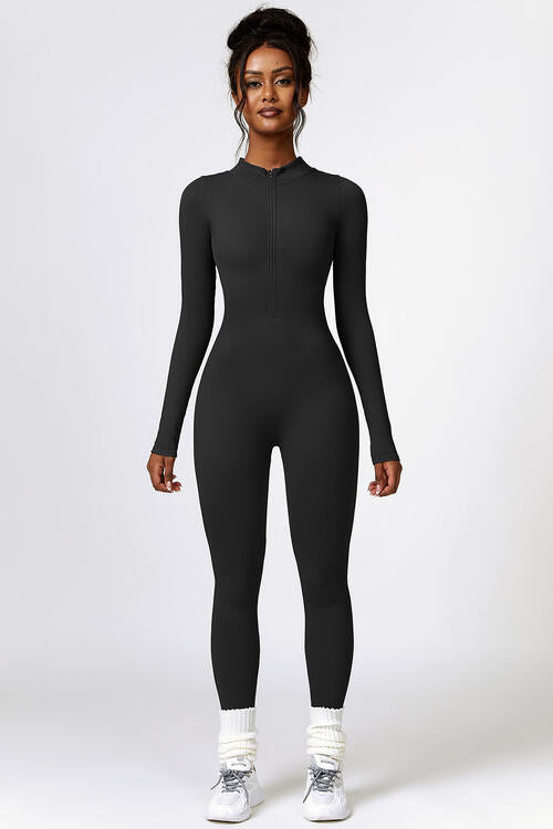Long-Sleeve Zip Short Jumpsuit - Black – amorsports