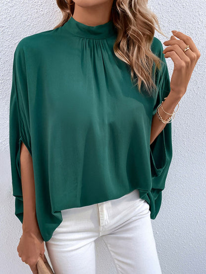 Tie Back Mock Neck Blouse